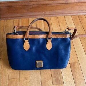 Dooney & Bourke Blue Leather Satchel with Tan Accents